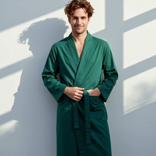 Men’s premium cotton robe in dark green – front view