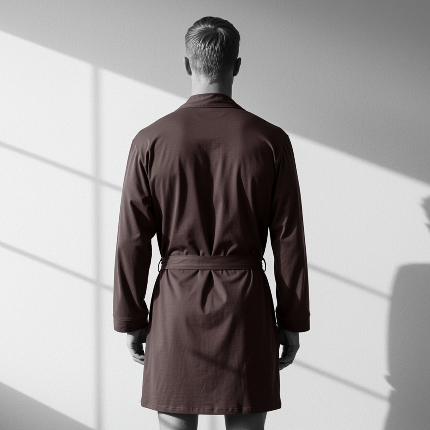 Men’s lightweight cotton robe – back view with waist tie