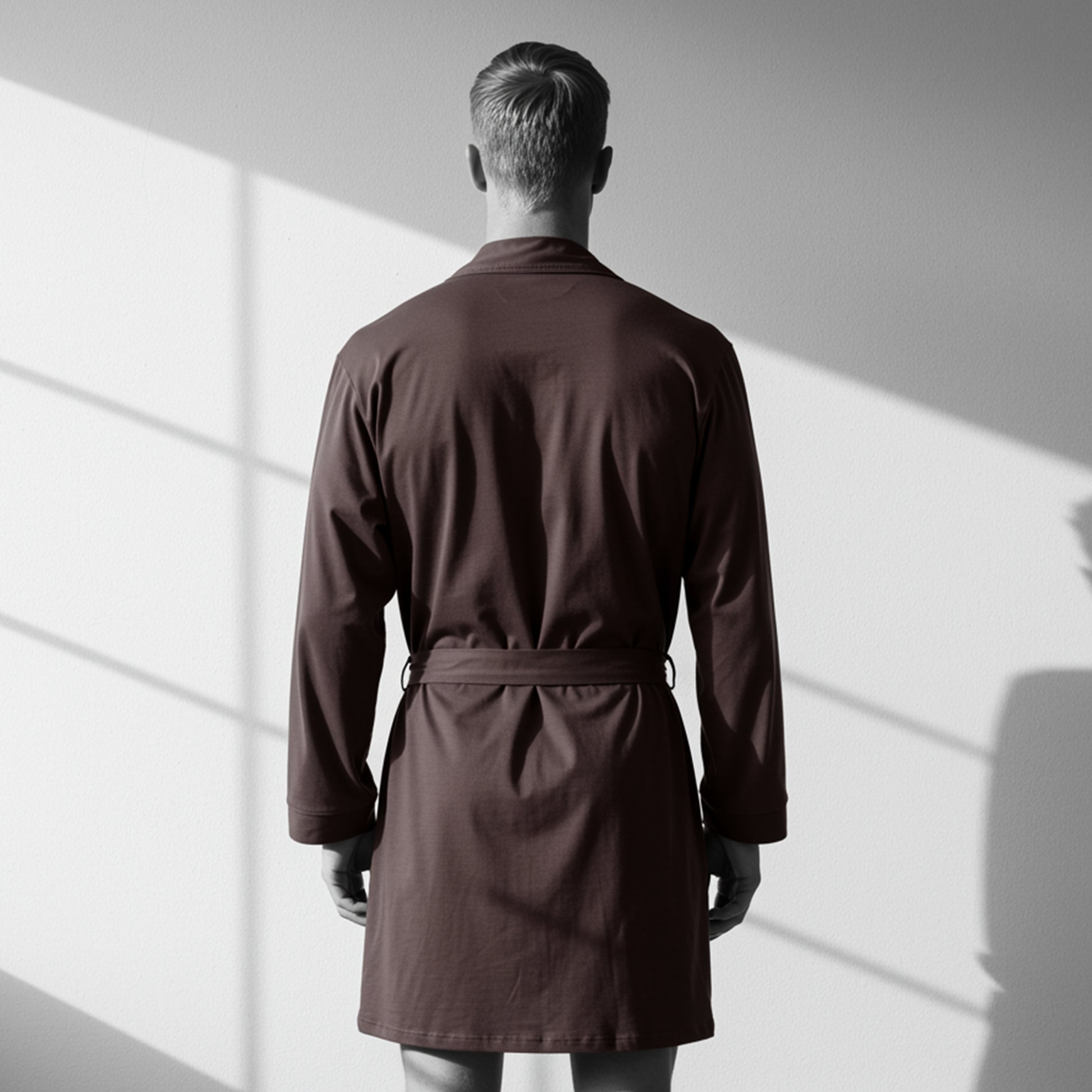 Men’s lightweight cotton robe – back view with waist tie