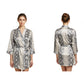 Silver zebra print satin robe for women with relaxed fit and kimono sleeves