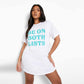  white long t-shirt with 'BE ON BOTH LISTS' text 