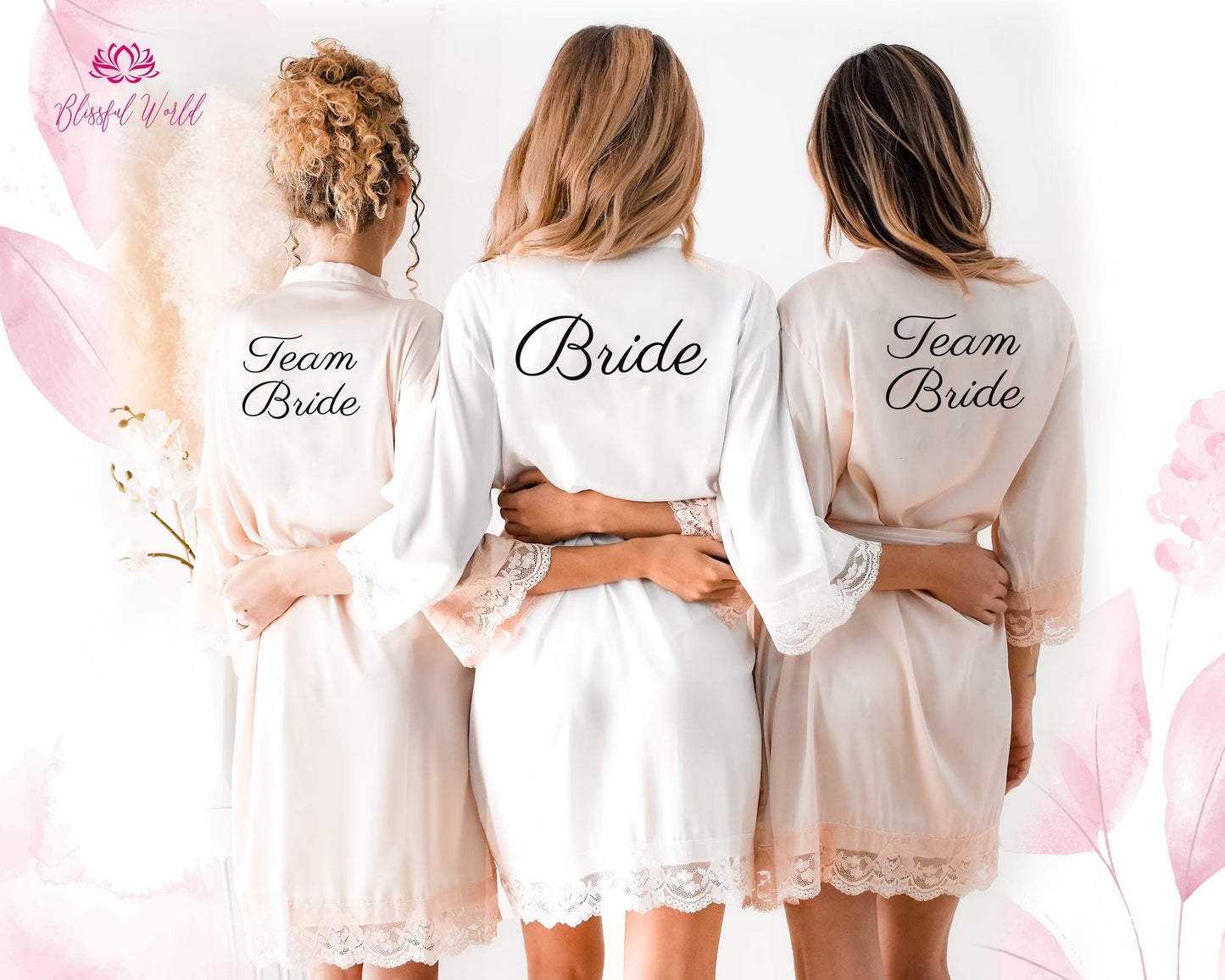 Bridesmaid Robes Rayon Cotton With Lace Trim | Bridal Party Robes | Personalized Bridesmaid Gifts | Bridal Shower Gift | Bridal Robes / Robes / Cotton Lace Robe