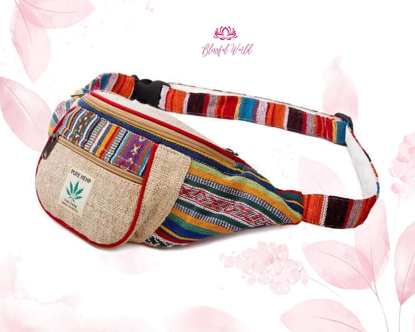 Himalayan hand crafted Hemp Bum bag / Fanny pack /Hip Bag - Eco Friendly