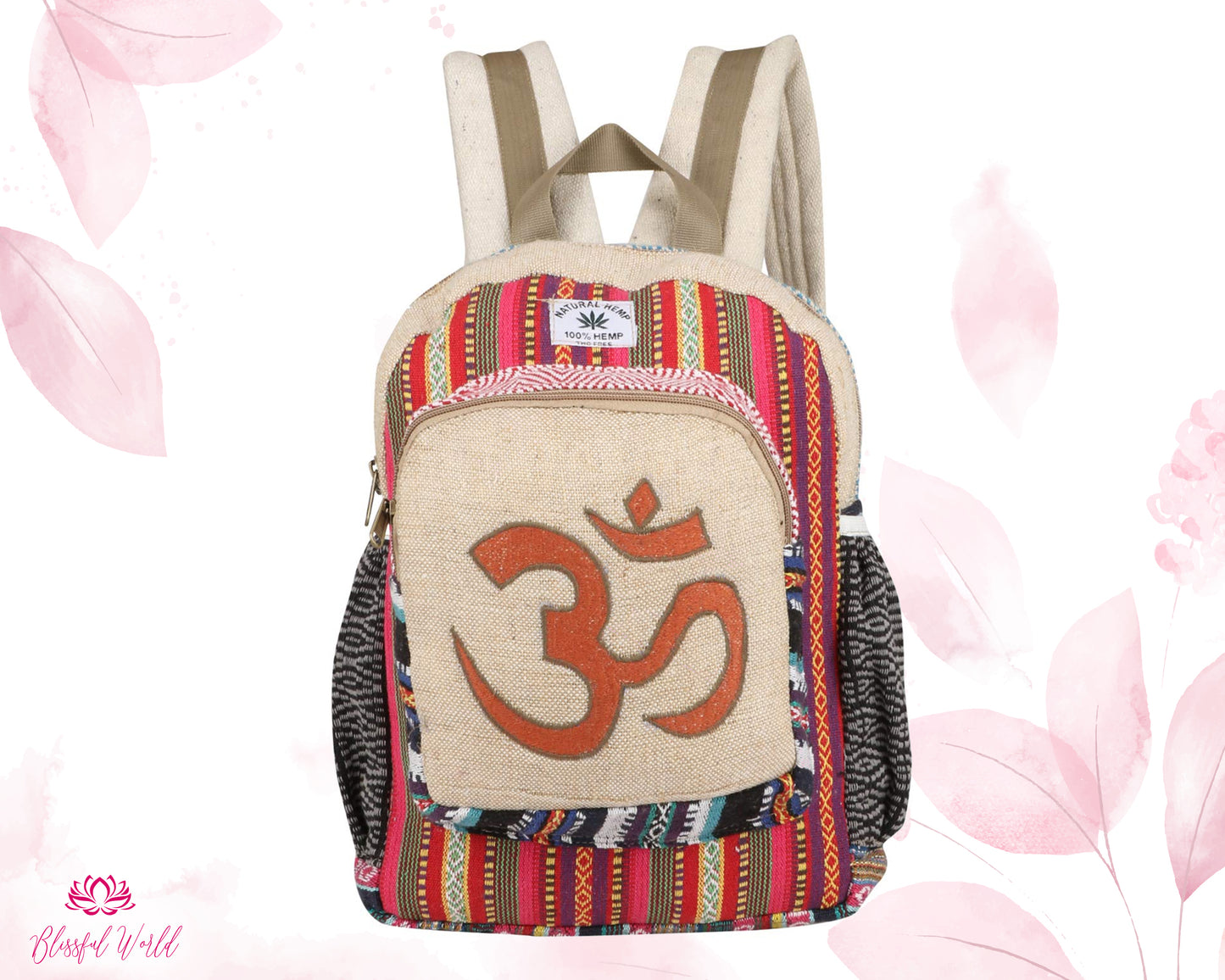 Hemp Backpack Boho Bag - Eco Friendly Unisex Durable OM Bags Om Printed Bags