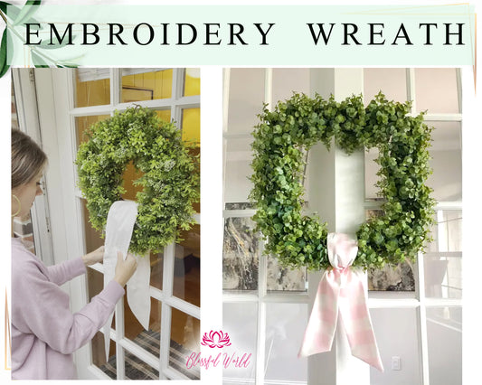 Wreath Sashes, Custom Sash, Sashes, Wreath Sash, Boxwood Wreath Embroidered Sash, Door Hanger, Personalized Wreath Sash, Housewarming Gift, Home Décor, Bridal sash