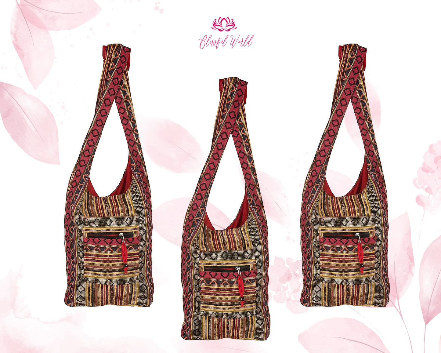 Hippy Handmade Side Crossbody Shoulder Bag | Bohemian Mens Womens Travel gypsy banjara Tote Handbag | Boho Cotton 80s Festival Satchel Bags