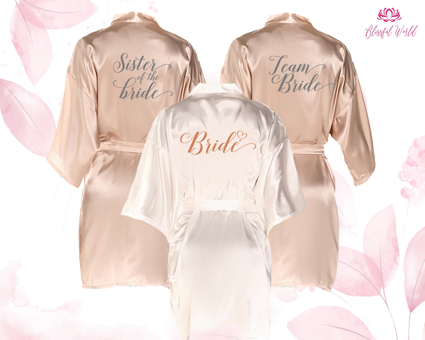 Blush Robes for Bridesmaids | blush wedding robe | gift for bridesmaids | peach wedding morning | satin kimono | getting ready dressing gown | Robe | Party Robes