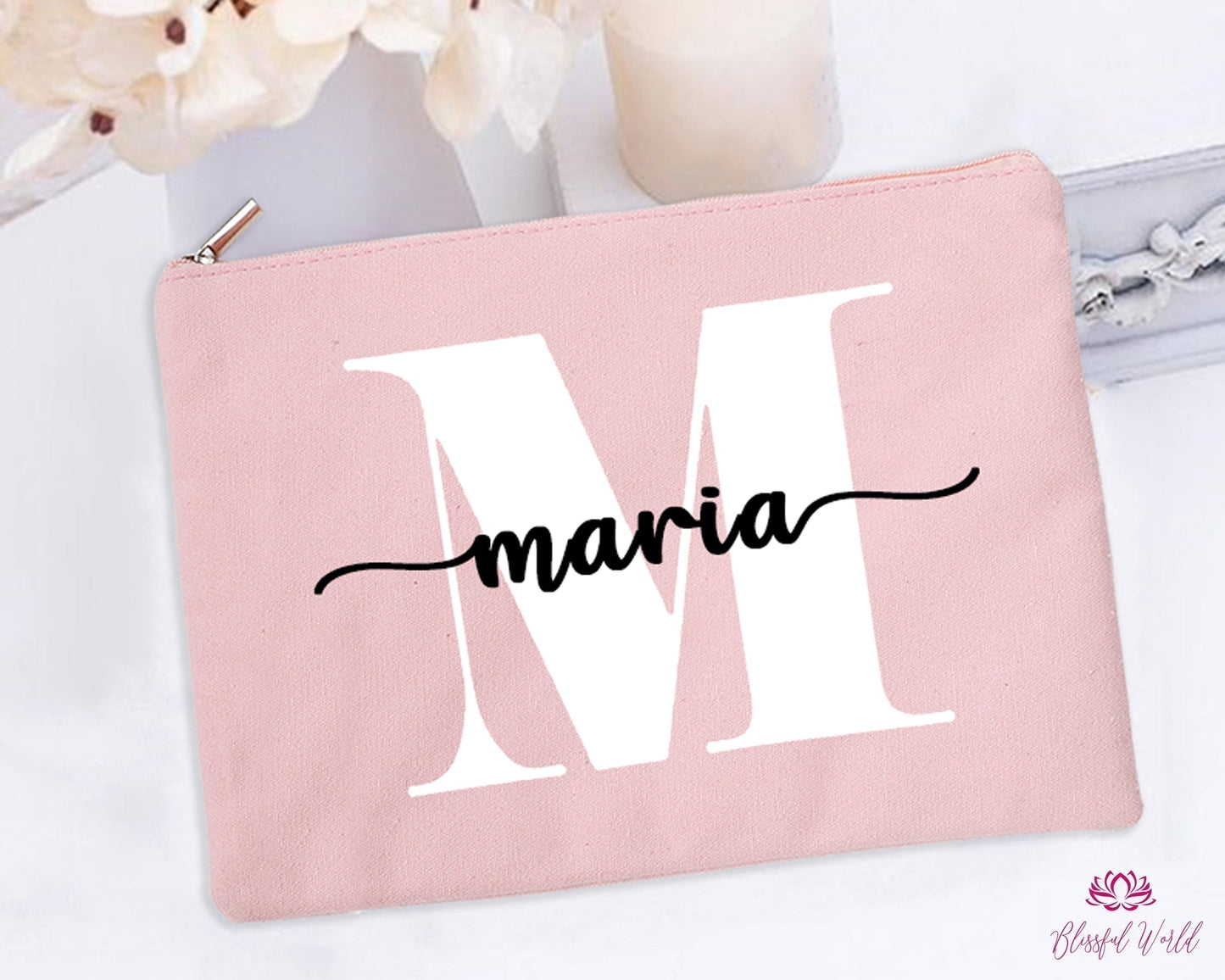 Cosmetic Bags - Custom Bridesmaid Gift for Her, Personalized GIft Bag for Mom, Teacher, Friend Birthday Monogram Cosmetic Bag