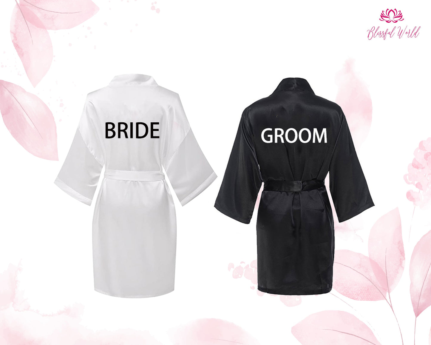 Groom and Bride Satin Robes, Customized Wedding robes, Personalized robes, Anniversary gift, Honeymoon gift, Custom Satin gown,