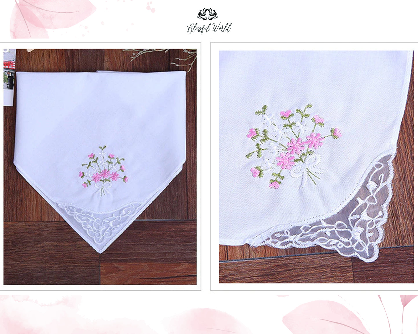 Embroidered Flower Handkerchief for Women