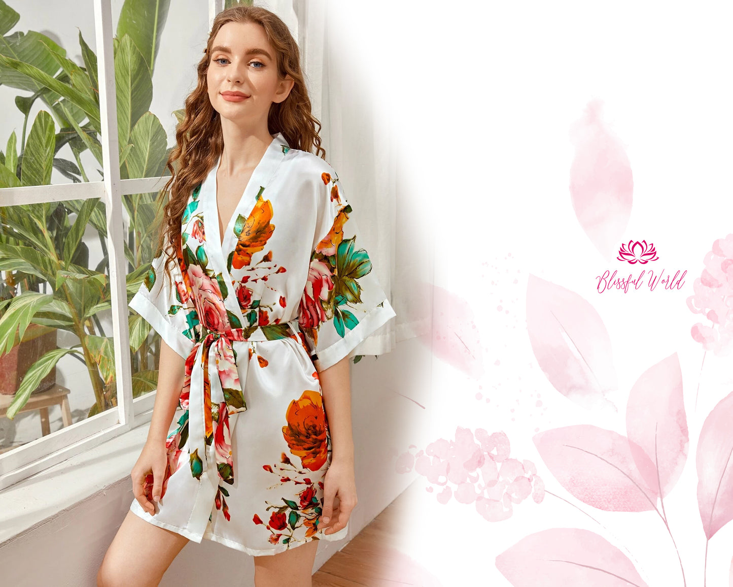 Printed Floral Robes Customized New Rose Print Robes Bridesmaid Robe Personalized Robes Custom Robes Bridal Robe Kimono Robes Satin Robe gift for her Robes getting ready robes