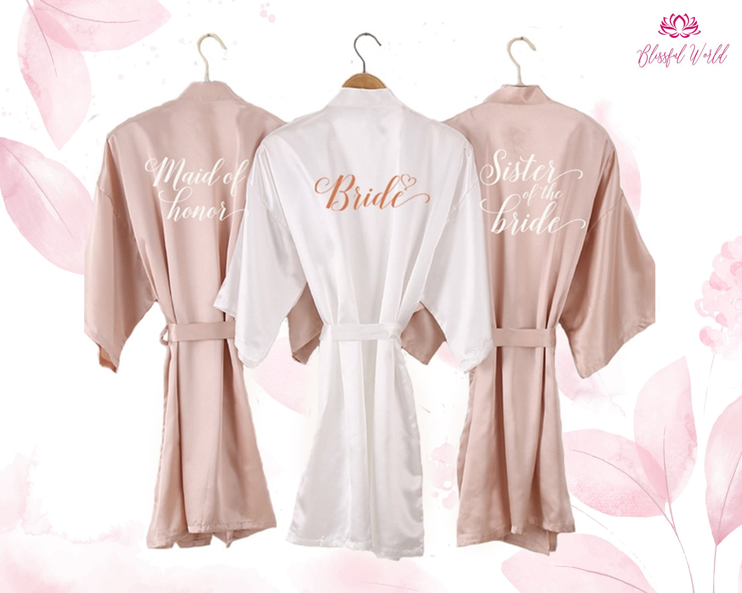 Blush Robes for Bridesmaids | blush wedding robe | gift for bridesmaids | peach wedding morning | satin kimono | getting ready dressing gown | Robe | Party Robes