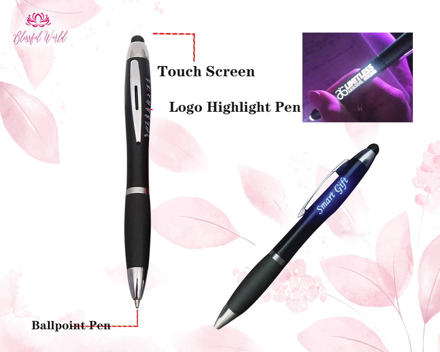 LED Personalize Pens Custom Engraved Pen Customized Pens with Stylus Custom Name Pens Birthday Gift Pens Teacher's Gift for Teachers and Writers Name on Pen LED