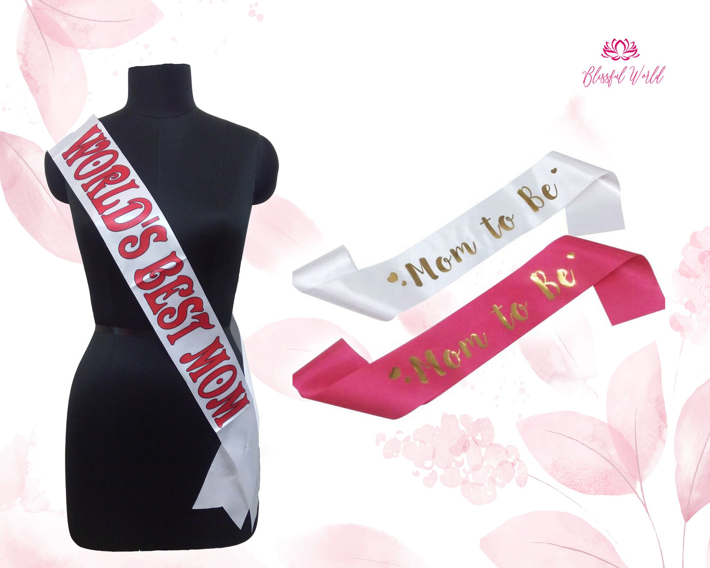 Baby Shower Sashes Set - Gender Reveal Party Ribbon Sash Pack - Mummy, Grandma, Nanny, Auntie, Big Sister To Be - Blue, Pink & White