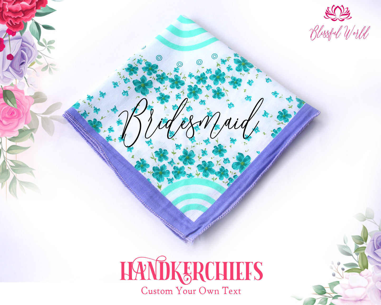 Napkins, Custom Text, Handkerchief Text, Hanky, Your Design Hanky, Floral Hanky, Bridal Hanky, Personalized Handkerchief