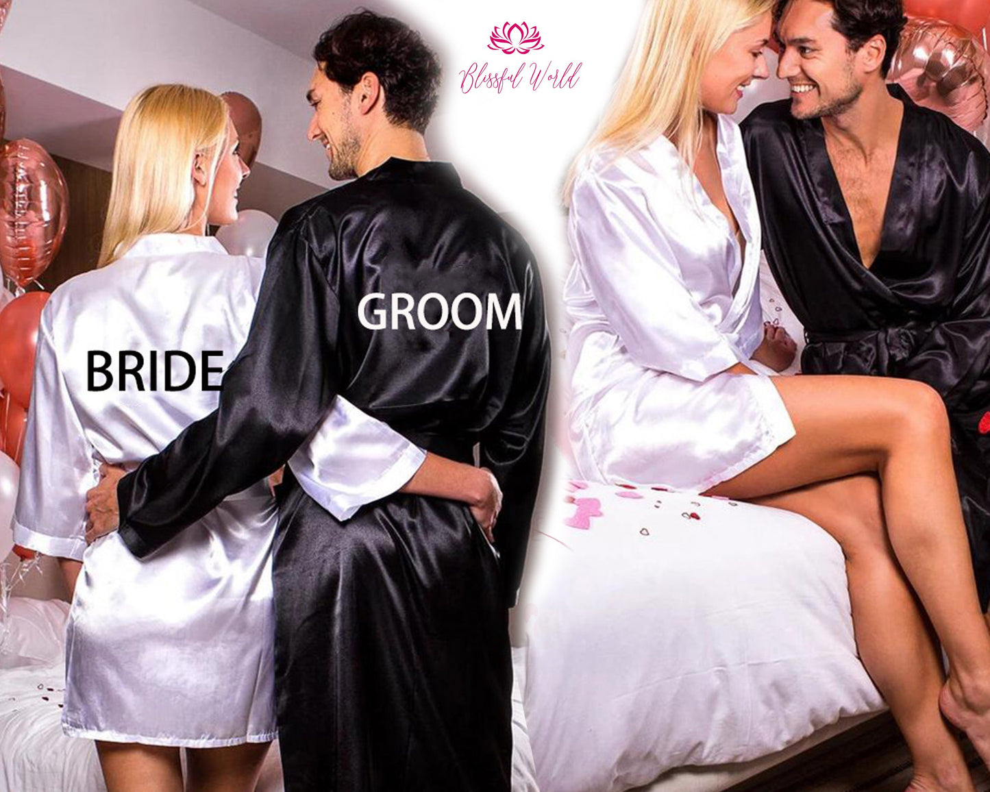 Groom and Bride Satin Robes, Customized Wedding robes, Personalized robes, Anniversary gift, Honeymoon gift, Custom Satin gown,