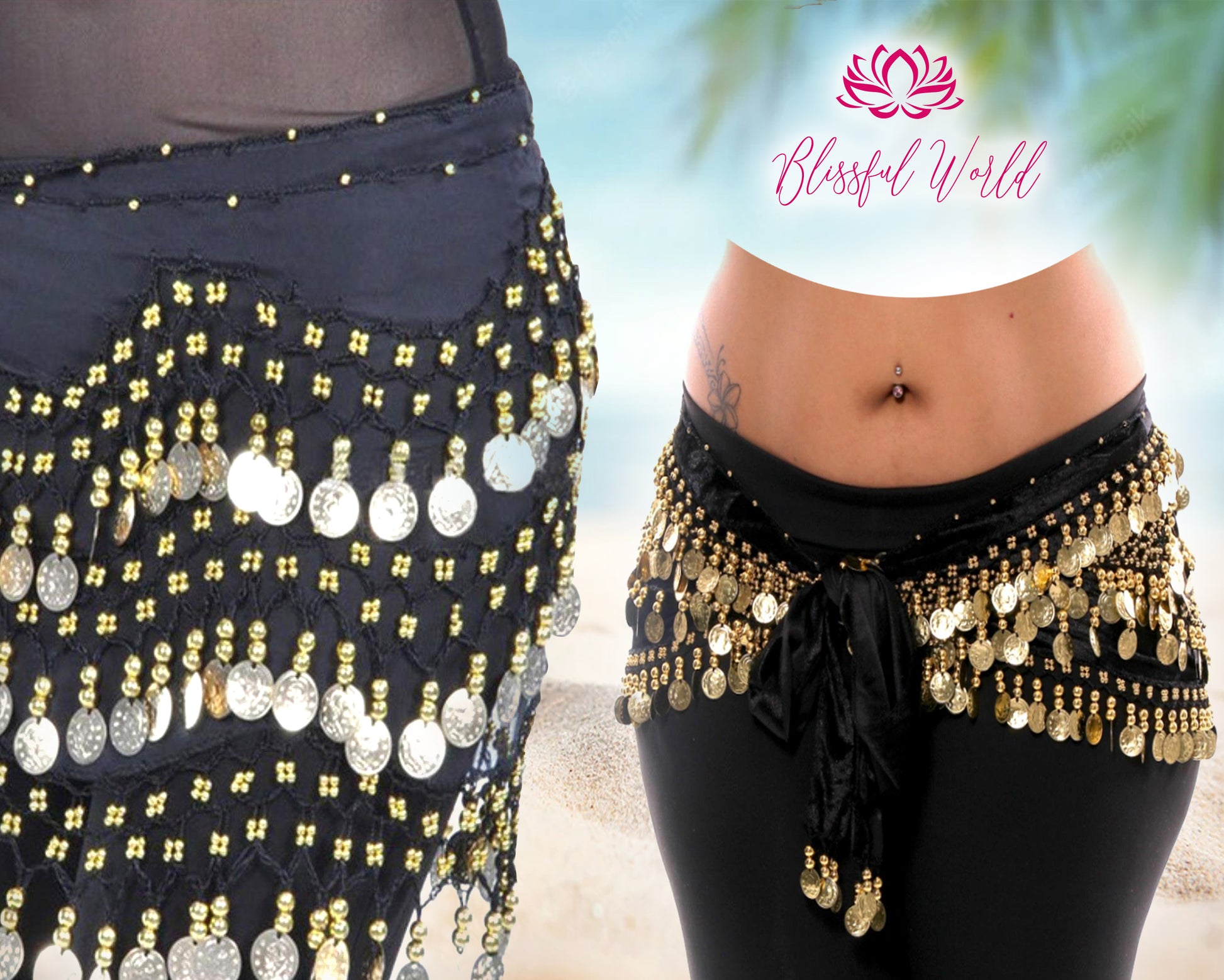 Belly Dance Hip Scarf Waist Belt with Gold and Silver Coins for Women –  theblissfulworld.com