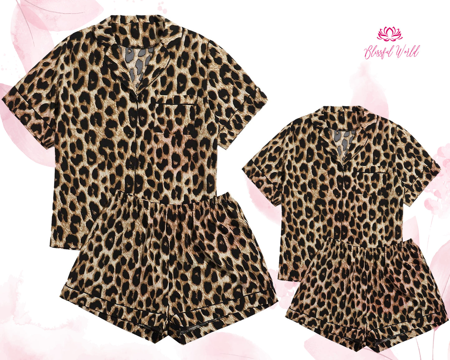Leopard Print Pyjamas Kids Girls Boys Satin Pajamas Set, 2Piece Silk Nightwear Button-Down Sleepwear Outfit for Teen Kids, 3 Years - 14 Years Kids Pajamas