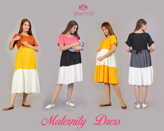 Mom To Be Color Blocked Maternity & Feeding Fit and Flare Dress Personalized Maternity Dress Custom Cotton Maternity Dress Pregnancy