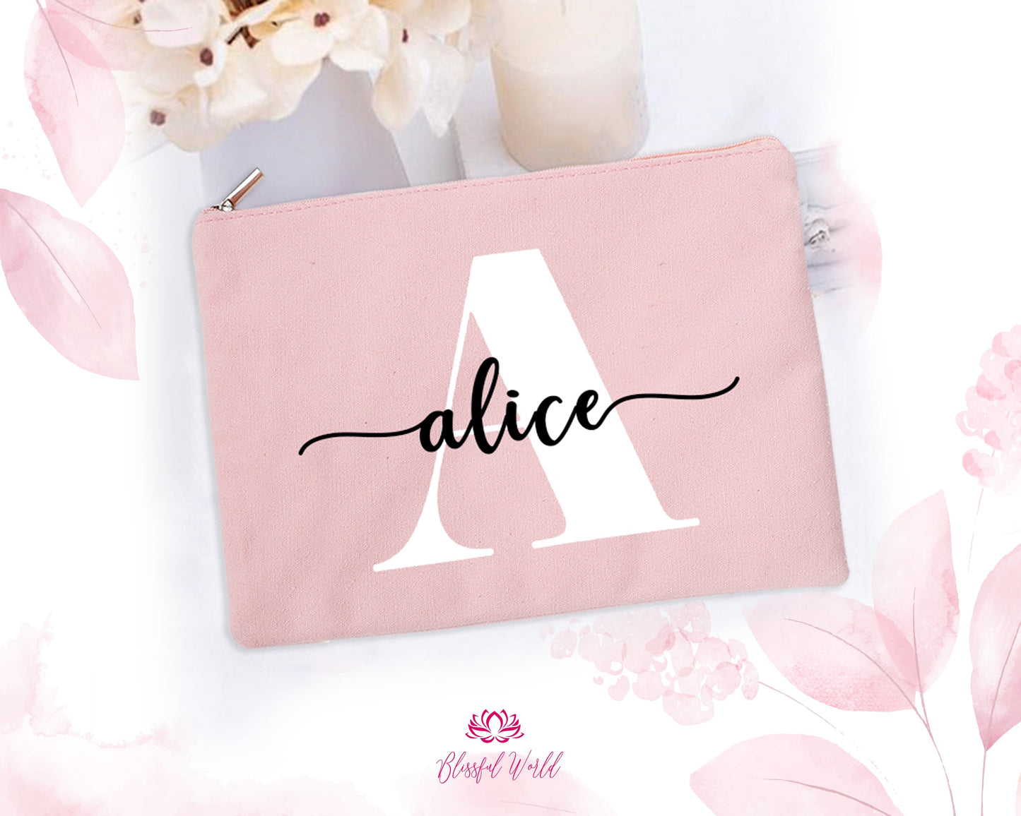 Customize Makeup Pouch | Bridesmaid Cosmetic Bag | Custom Makeup Bag | Bridesmaid Proposal | Bridesmaid Gift | Gift for Her | Initial Printed Makeup Pouch