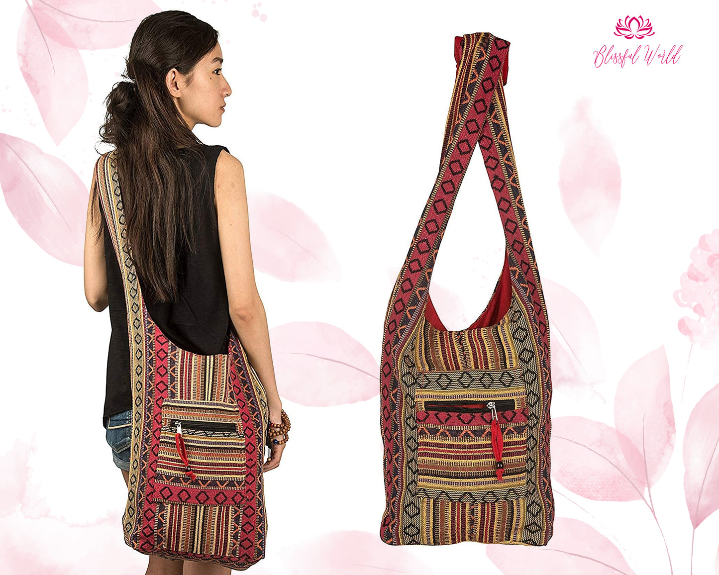 Hippy Handmade Side Crossbody Shoulder Bag | Bohemian Mens Womens Travel gypsy banjara Tote Handbag | Boho Cotton 80s Festival Satchel Bags