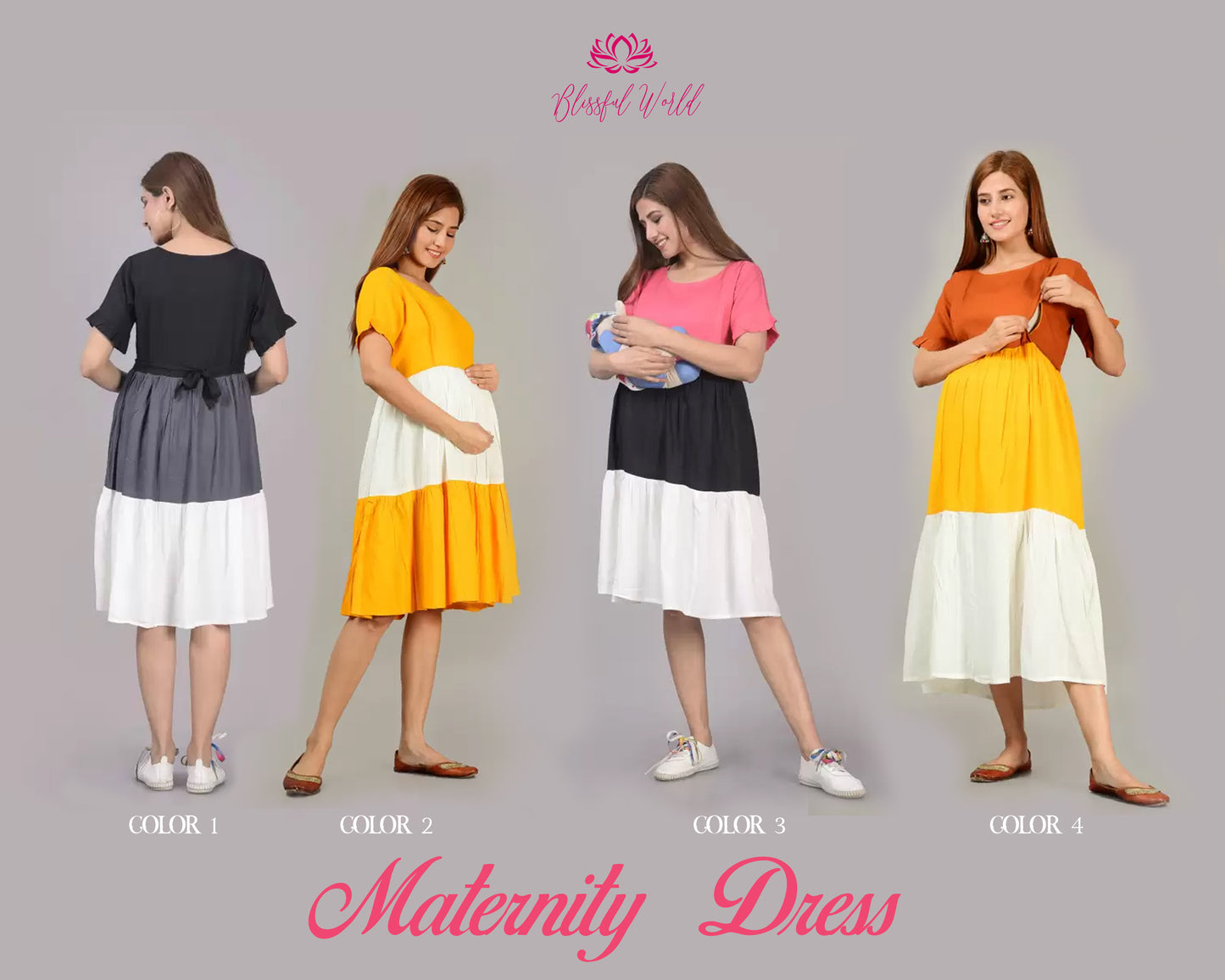 Pregnancy Dress Mom To Be Color Blocked Maternity & Feeding Fit and Flare Dress Personalized Maternity Dress Custom Cotton Maternity Dress
