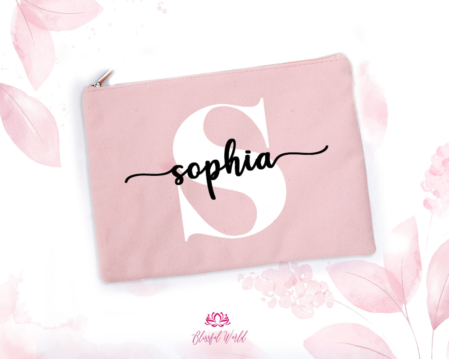 Customize Makeup Pouch | Bridesmaid Cosmetic Bag | Custom Makeup Bag | Bridesmaid Proposal | Bridesmaid Gift | Gift for Her | Initial Printed Makeup Pouch