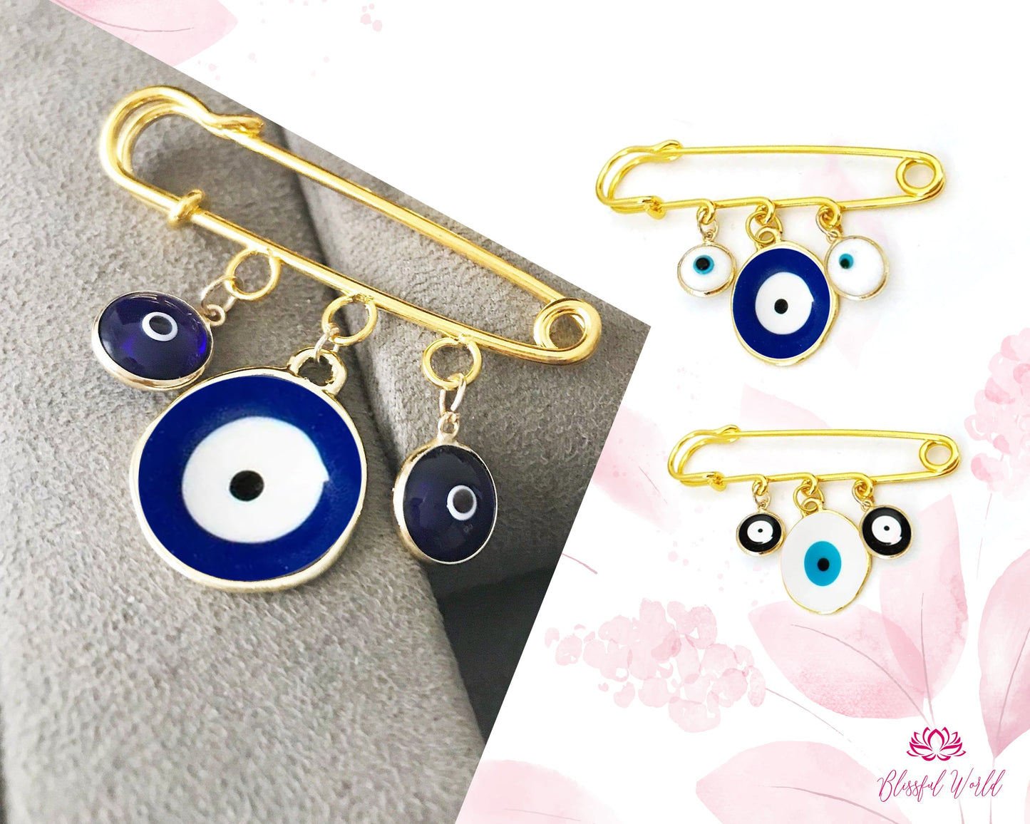 Evil eye safety pin - gold plated evil Eye pins - protection for baby - baby shower gift - birth announcement - tiny evil eye pins