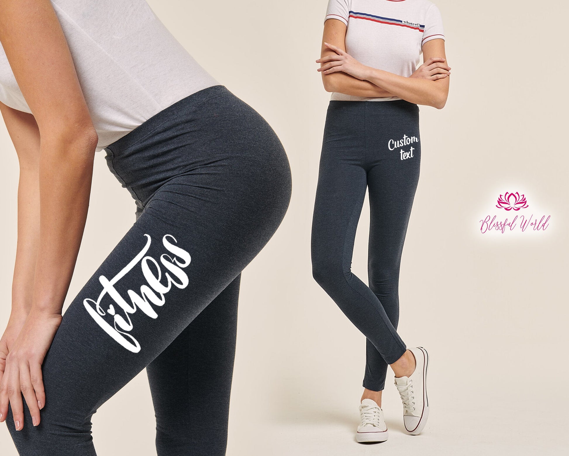 Custom Leggings - Personalized Design Your Own Yoga Pants - Customized Text  Workout Leggings
