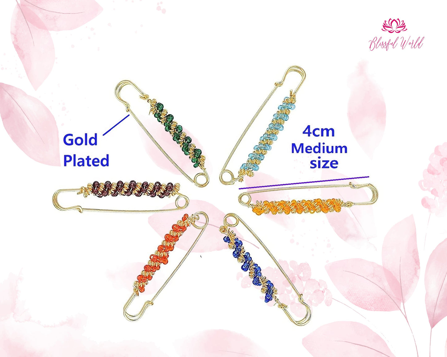 Bridal Pins Decorative Pins Color Beaded Pins Golden Safety pins Sash Pins