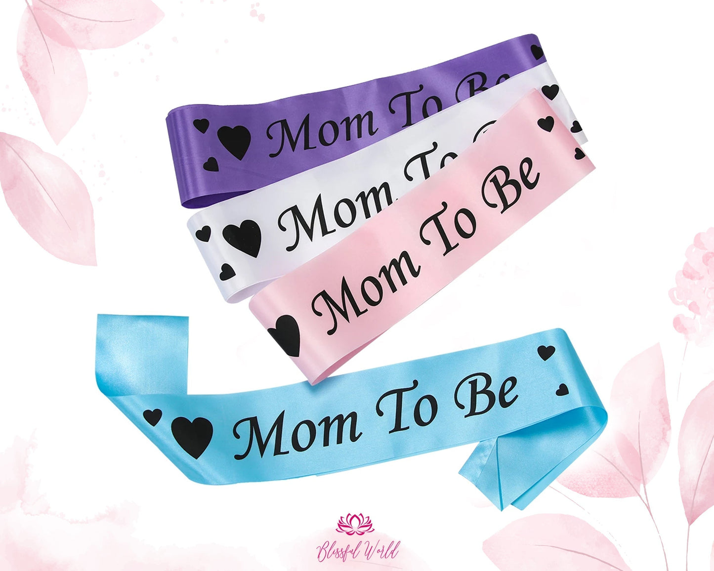 Baby Shower Sashes Set - Gender Reveal Party Ribbon Sash Pack - Mummy, Grandma, Nanny, Auntie, Big Sister To Be - Blue, Pink & White