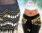 High quality brass coins belt for belly dancing black w. silver coins class training show traditional belly dance hip scarf