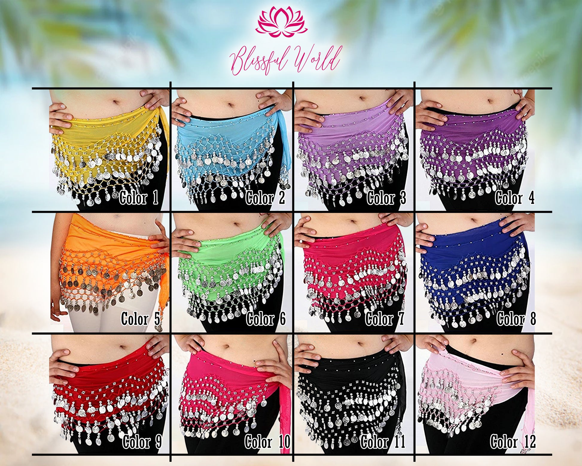 Hip Scarf with teardrop-shaped sequins in beautiful colours