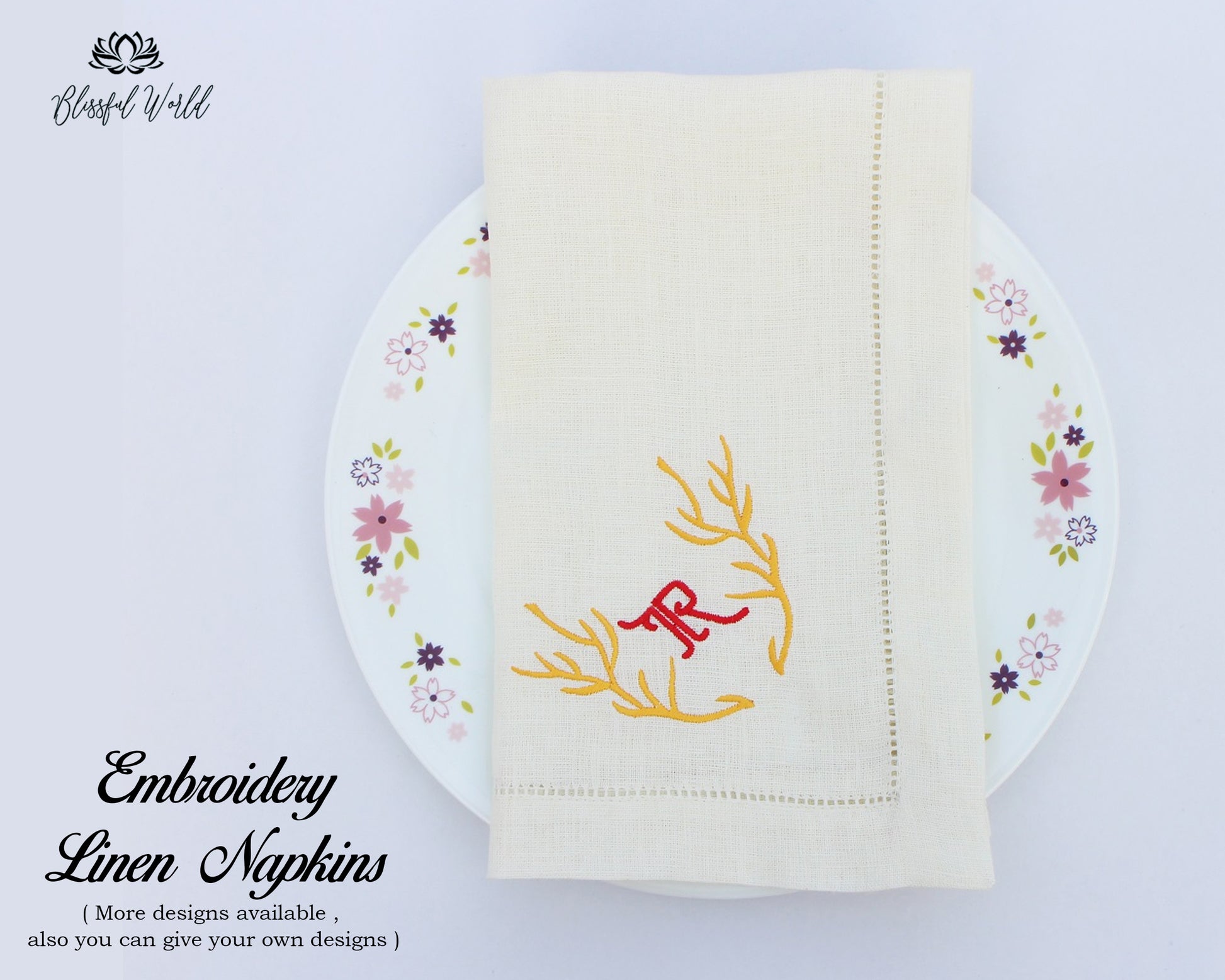 Custom Napkin for Housewarming Gift floral napkins botanical embroidery 