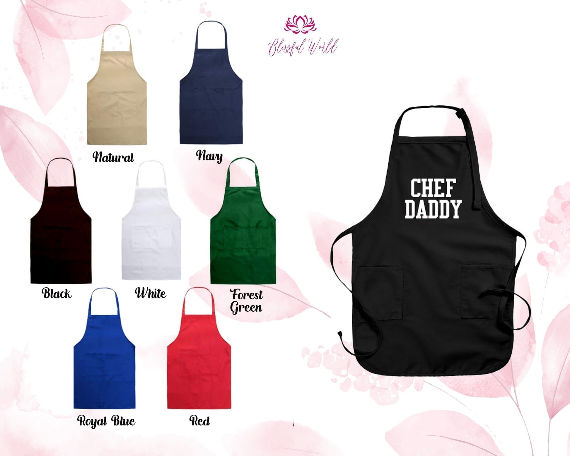 Personalized Canvas Chef Apron with Pockets  Embroidered Kitchen Wear for Restaurants & Home Cooking, Personalized Embroidered Apron