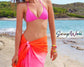 Personalized White Sarong with Rainbow Tassel Fringe Custom Bachelorette Party Beach Coverups 