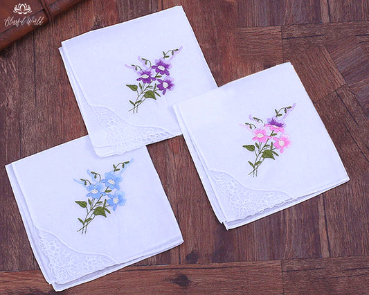 Embroidered Handkerchiefs Personalized Linen Embroidered Hankie Bridesmaid Floral Wedding Gifts 