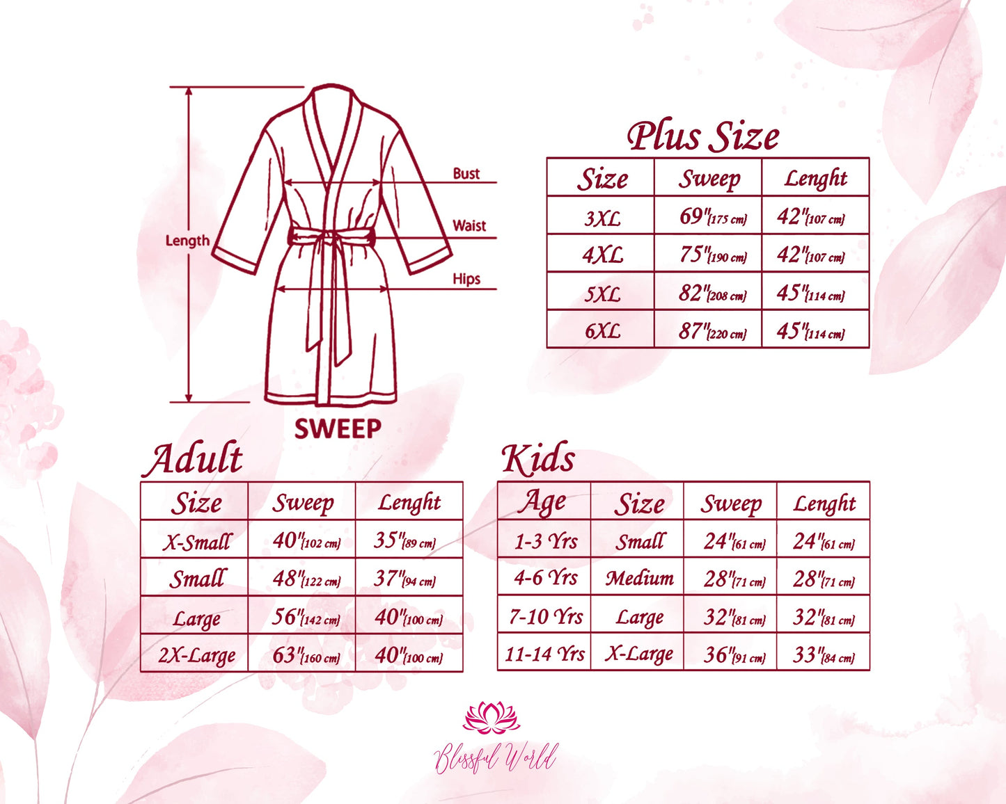 Floral Size Guide Usa