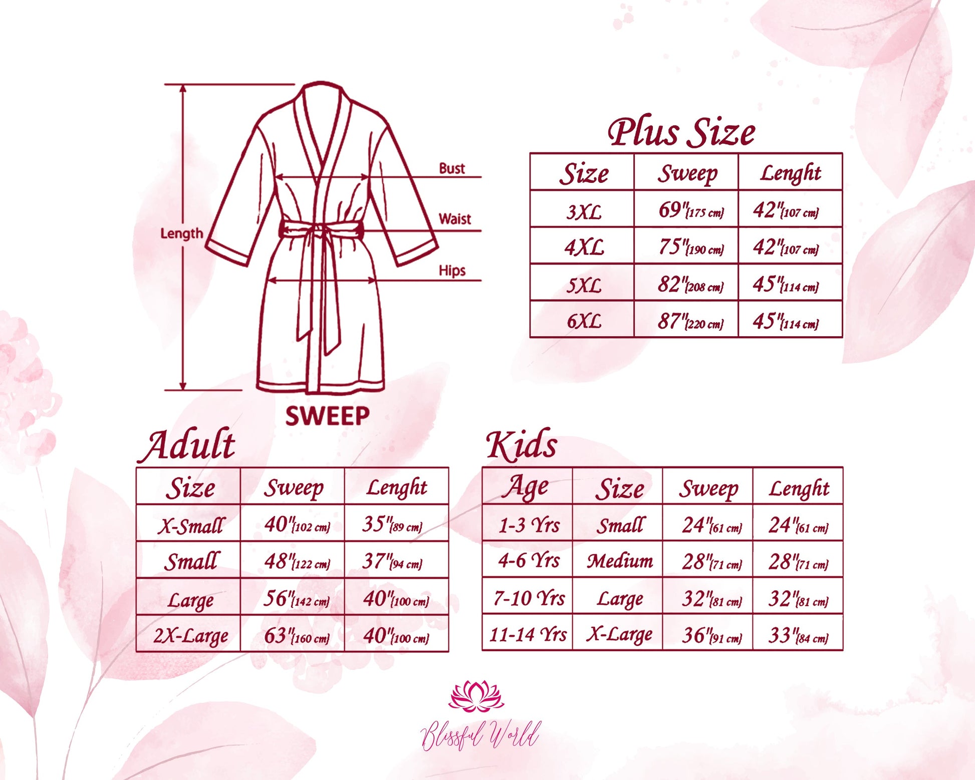 Floral Size Guide Usa
