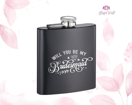 Laser Engraved Groomsmen Flask Custom Printed Wedding Gift Personalized Black Flask Black Flask 