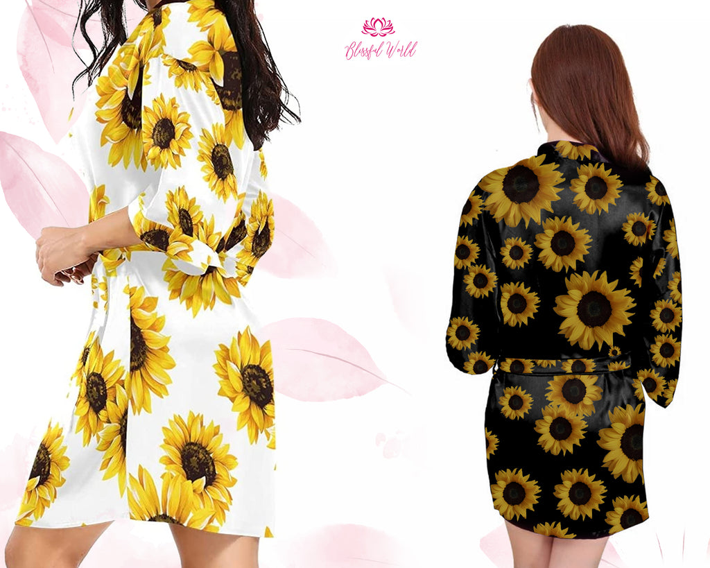 Custom Sunflower Robes Customized Robes Bridesmaid Floral Robes Personalized Robes  